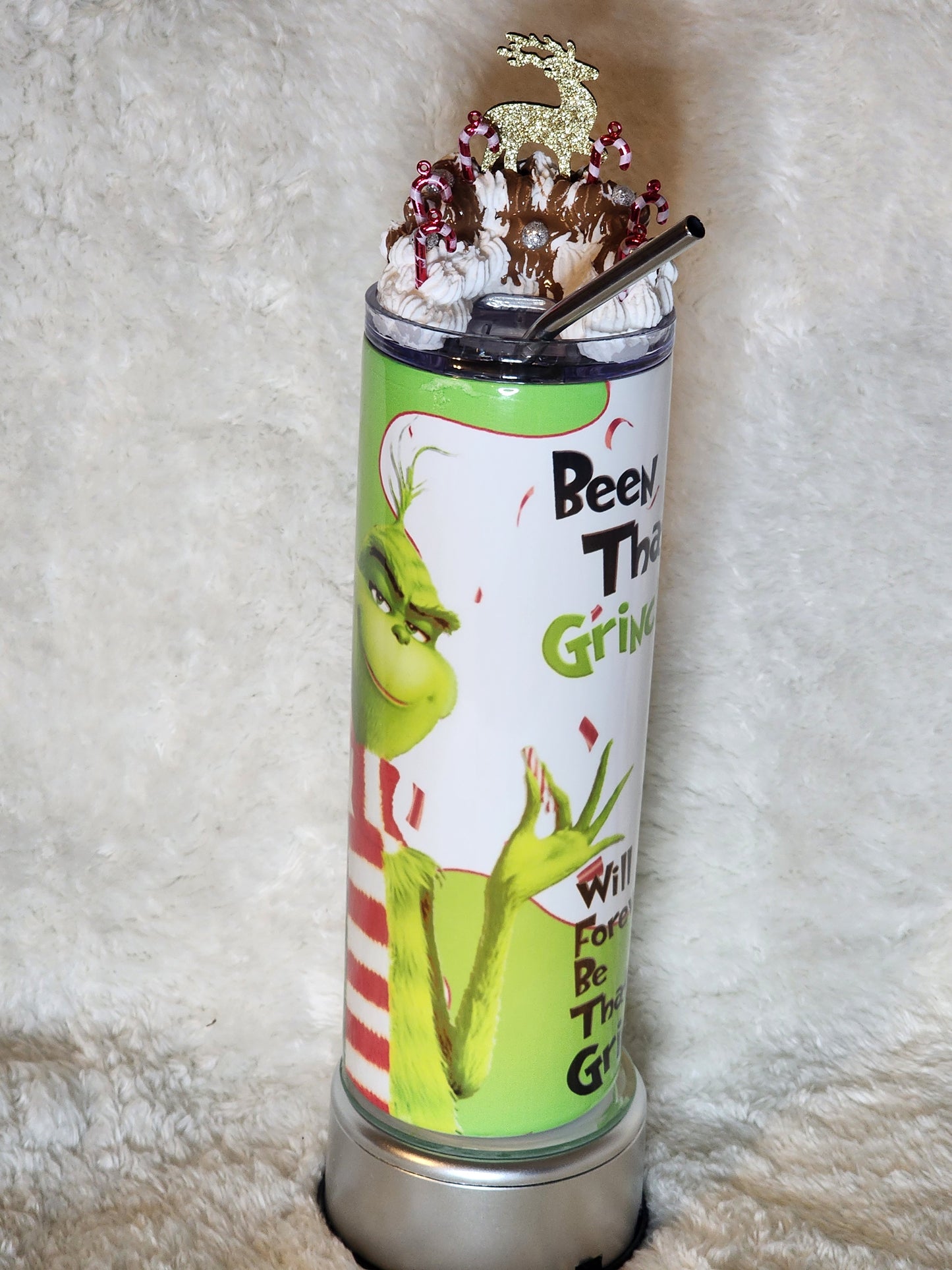 Grinch Tumbler with Decorated Top